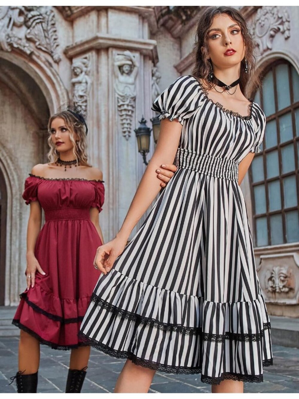 Scarlet Darkness Corset Dress for Women Summer Square Neck Dresses- Black White - Picture 5 of 6
